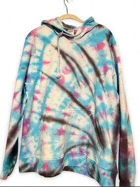 Tie-Dye Pullover Hoodie in Blue & Pink